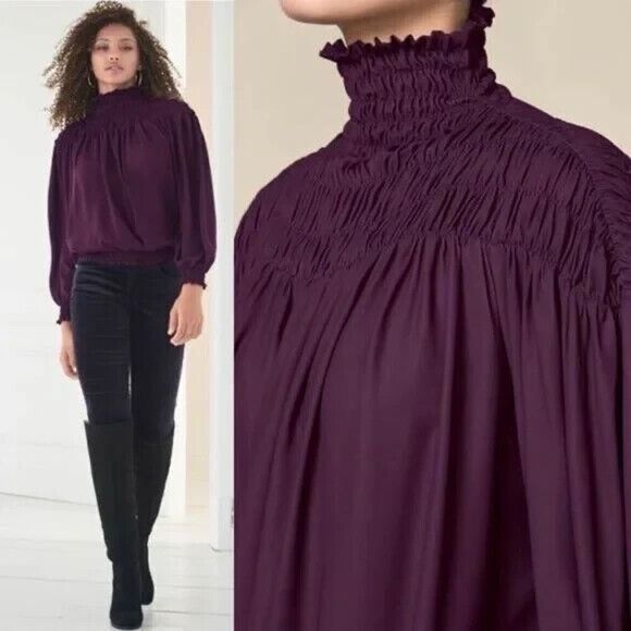 ✨Venus Smocked Detail Dark Purple Sz Large Top✨ - Picture 6 of 13